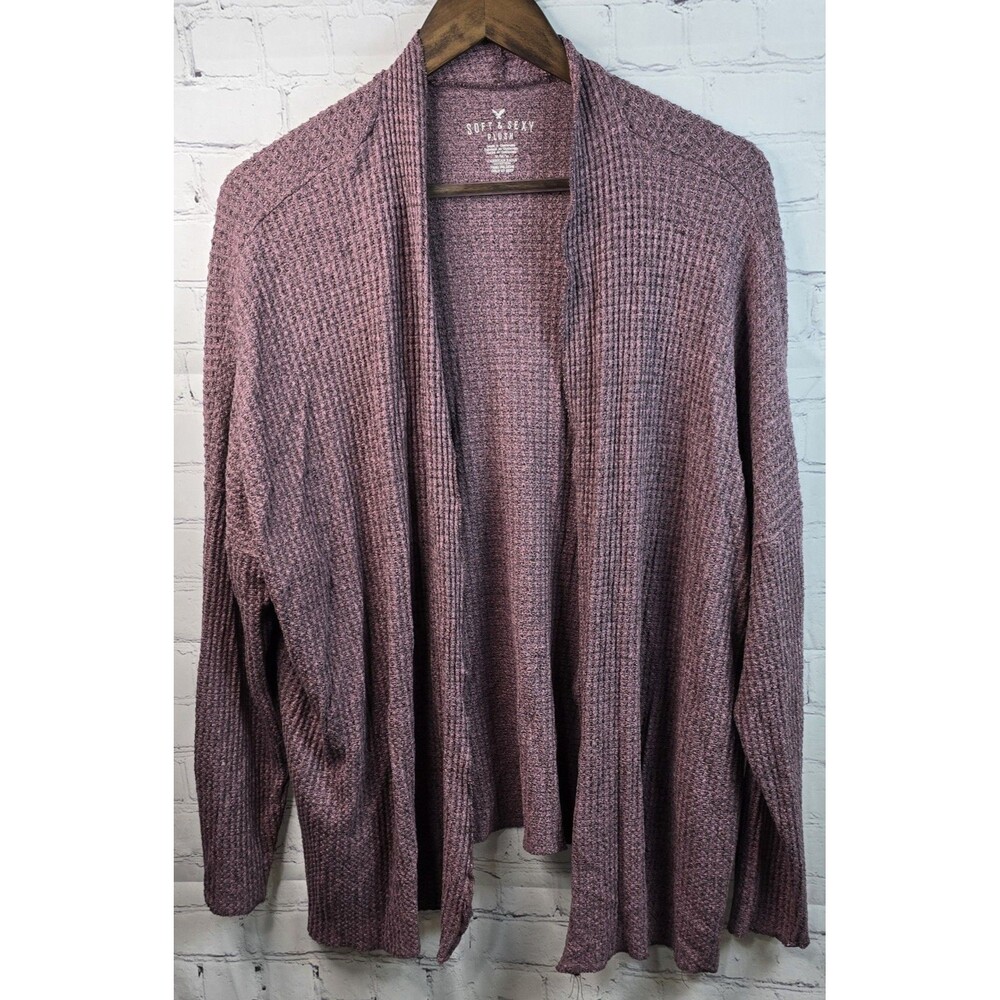 American Eagle Women's Cardigan Purple Waffle Knit Open Lightweight Sz M Comfort